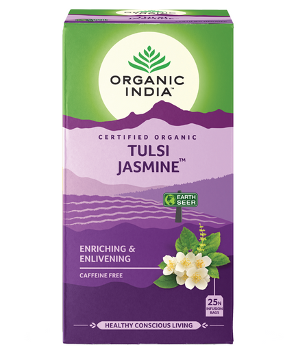 Tulsi Jasmine, Tulsi tea, organic tea, tulsi, herbal tea, herbal infusions, sleep tea, turmeric tea, ashwagandha, holy basil, holy basil tea, green tea, lemon ginger tea, tea for sleep, moringa, ORGANIC INDIA, ORGANIC INDIA Australia, herbal supplements